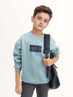 RARE ONES - Kids Elio Light Blue Cotton Blend Digital Print Oversized Sweatshirt