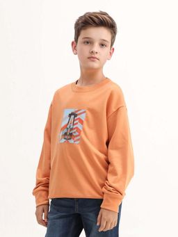 RARE ONES - Kids Dune Orange Cotton Blend Sticker Print Oversized Sweatshirt