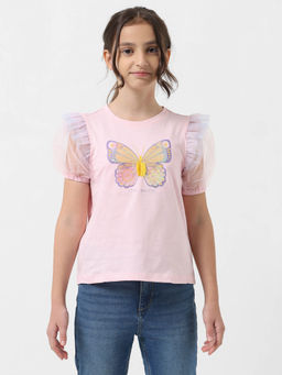 VERO MODA - Girl Embellished Pink T-Shirt