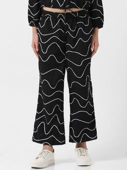 VERO MODA - Girl Abstract Print Black Trousers