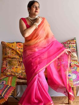 Sundarii - Khushi Tie and Dye Kota Multi Color Saree with Unstitched Blouse