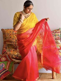 Sundarii - Mango Mirage Tie and Dye Kota Multi Color Saree with Unstitched Blouse