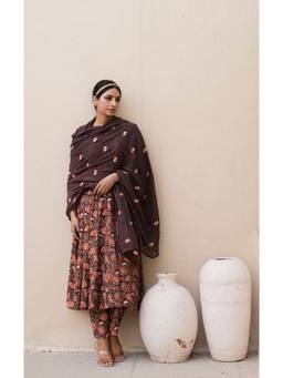 Gulabo Jaipur - Arwa Brown Anarkali Kurta with Pant and Dupatta