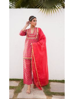 Gulabo Jaipur - Mahin Red Kurta with Pant and Dupatta