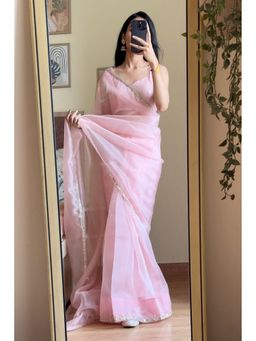 SuYu By Yukti - Pastel Pink Organza Saree with Sequins Blouse