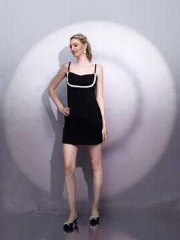 AAREIN - Women's Black Embellished Mini Dress