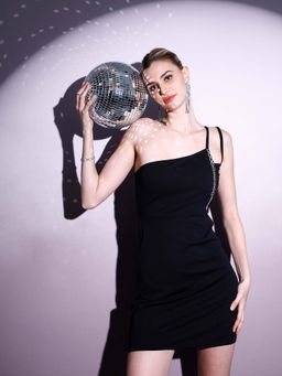 AAREIN - Women's Black Solid Mini Dress