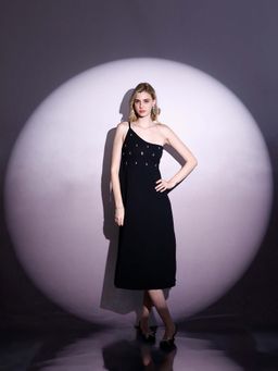 AAREIN - Women's Black Embellished Midi Dress