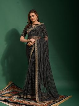Odette - Black Chiffon Designer Saree with Unstitched Blouse