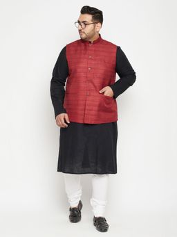 Vastramay - Men Black Cotton Blend Jacket Kurta Churidar