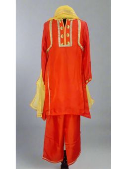 Calin Kids - Orange Sunheri Kurta & Pant with Dupatta (Set of 3)