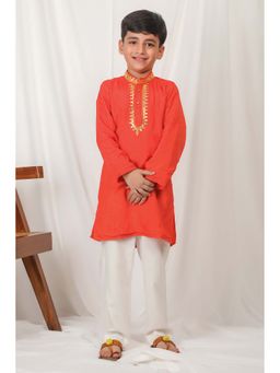 Calin Kids - Boys Parinda Orange Kurta & Pyjama (Set of 2)