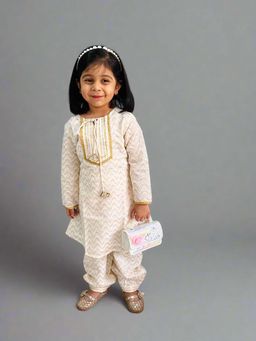 Calin Kids - Cotton White Kurta & Pant (Set of 2)