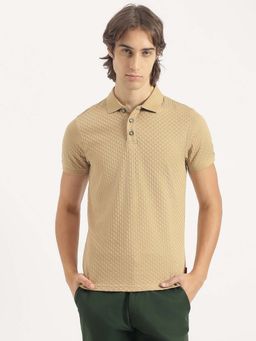 United Colors of Benetton - Men Beige Regular Fit Textured Jacquard Polo T-shirt