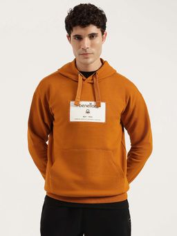 United Colors of Benetton - Men Mustard Boxy Fit Solid Patch Fleece Hoodie