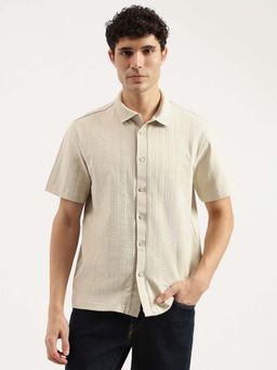 United Colors of Benetton - Men Beige Relaxed Fit Spread Collar Embroidered Shirt