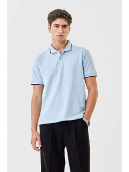 Snitch - Men Light Blue Solid Half Sleeves Regular Polo T-shirt