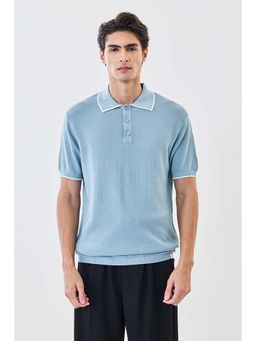 Snitch - Men Blue Textured Half Sleeves Regular Polo T-shirt