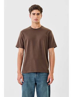 Snitch - Men Brown Solid Half Sleeves Regular T-shirt