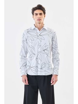 Snitch - Men White Floral Printed Full Sleeves Party Luxe Shirt
