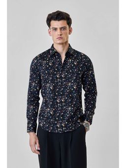 Snitch - Men Navy Blue Floral Printed Full Sleeves Luxe Shirt