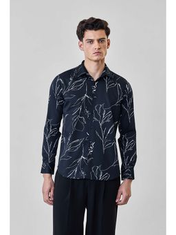 Snitch - Men Black Floral Printed Full Sleeves Slim Party Luxe Shirt