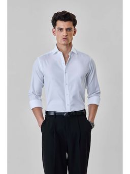 Snitch - Men White Textured Full Sleeves Slim Formal Luxe Shirt