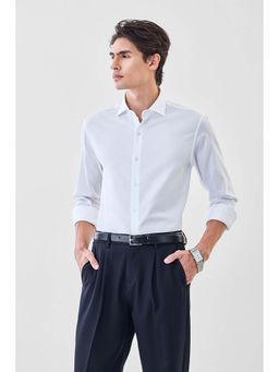 Snitch - Men White Textured Full Sleeves Slim Formal Luxe Shirt