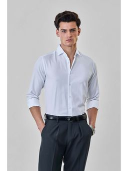 Snitch - Men White Self-Design Full Sleeves Slim Formal Luxe Shirt
