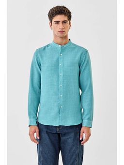 Snitch - Men Sea Blue Textured Full Sleeves Casual Shirt