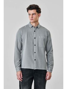 Snitch - Men Grey Solid Full Sleeves Regular Casual Shirt