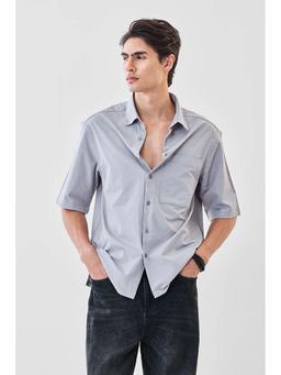 Snitch - Men Grey Textured Half Sleeves Oversized Casual Shirt