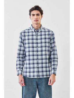 Snitch - Men Navy Blue Checks Full Sleeves Regular Shirt