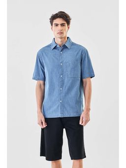 Snitch - Men Blue Solid Half Sleeves Relaxed Casual Shirt