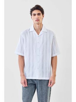 Snitch - Men White Stripes Half Sleeves Boxy Casual Shirt