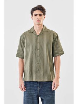 Snitch - Men Olive Stripes Half Sleeves Boxy Casual Shirt