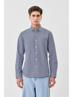 Snitch - Men Navy Blue Checks Full Sleeves Slim Fit Shirt