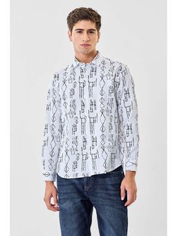 Snitch - Men White Abstract Printed Full Sleeves Regular Casual Shirt