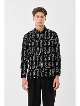 Snitch - Men Black Abstract Printed Full Sleeves Regular Casual Shirt