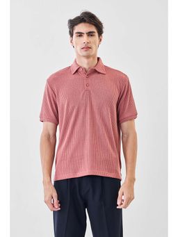 Snitch - Men Pink Textured Half Sleeves Regular Polo T-shirt