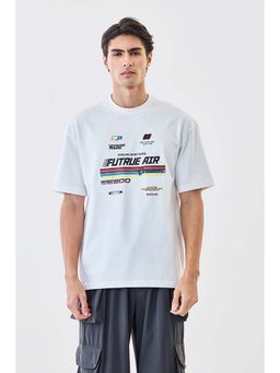 Snitch - Men White Typography Half Sleeves Oversized T-shirt