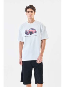 Snitch - Men Off White Graphic Half Sleeves Oversized T-shirt