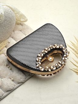 Toobacraft - Handicraft Women Bling Box Clutch Bag Black Lining Handle Chain Fold 2