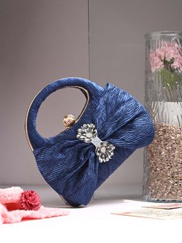Toobacraft - Handicraft Women Bling Box Clutch Bag Blue Wrinkle F Bow Fold 1