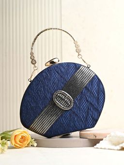 Toobacraft - Handicraft Women Bling Box Clutch Bag Blue Wrinkle F Strap Peak
