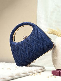 Toobacraft - Handicraft Women Bling Box Clutch Bag Blue Wrinkle Fabric Fold 1