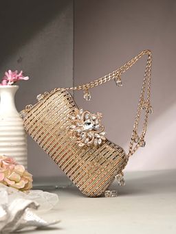 Toobacraft - Handicraft Women Bling Box Clutch Bag Gold Chata Sunflower