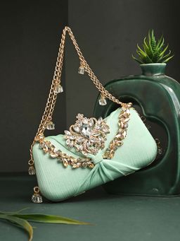 Toobacraft - Handicraft Women Bling Box Clutch Bag Green Chain Knot Sunflower