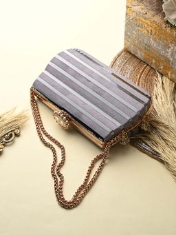 Toobacraft - Handicraft Women Bling Box Clutch Bag Grey Velvet Lining Crown
