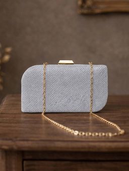 ARTKLIM - Silver Glitter Embroidery Clutch Bag with Detachable Strap